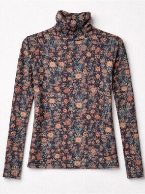 Peruvian Connection Dark Floral Turtleneck Pima Cotton Blend Long Sleeve Shirt